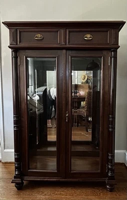 Antique Louis XV Armoire China Cabinet Replica Brazilian Solid Mahogany Wood - Image 1 of 4