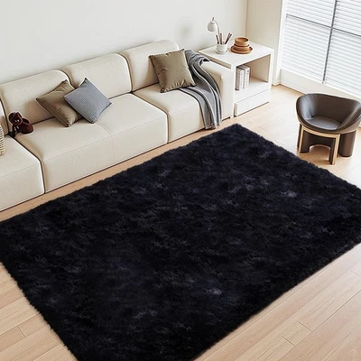 Black Rugs for Living Room Fluffy 4x6 ft Bedroom Rug Non-Slip Area Rugs Shag ... - Image 1 of 4