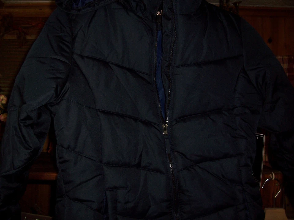 CHAQUETA ACOLCHADA CON CAPUCHA AZUL MARINO BIG CHILL DAMAS MUJERES TALLA PEQUEÑA CREMALLERA FRONTAL NUEVA Foto 1 de 2