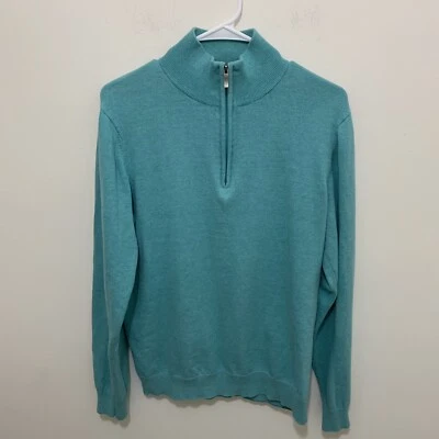 Report Collection Mens Pullover Sweater Green Quarter Zip Medium Cotton Shirt - Image 1 of 4