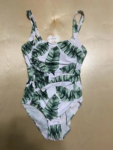 Traje de baño de una pieza para mujer LafyKoly blanco verde talla grande océano playa hojas - Imagen 1 de 12
