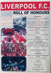Liverpool FC club history roll of honours - updated 2022 - souvenir print - Picture 1 of 1
