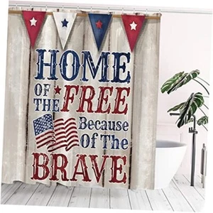 4th of July Independence Day Shower Curtain Sets, Home of The Free Patriotic - Picture 1 of 7
