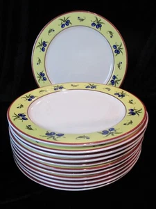 VILLEROY & BOCH LE SUD 12 DINNER PLATES 11 3/8" YELLOW BORDER OLIVES LUXEMBURG - Picture 1 of 5