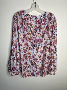 Zac & Rachel Women's 2X Multi-Colored Long Roll Tab Sl Button Blouse - NWOT - Picture 1 of 13