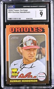 2024 Topps Heritage Gunnar Henderson #24 Short Print Card CGC 9 Mint SP Orioles - Picture 1 of 2