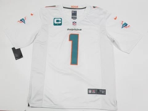NWT Tua Tagovailoa #1 Miami Dolphins Captains Patch 2022-23 Season Jersey White Cover