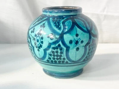 ANTIKE MAROKKANISCHE ARABISCHE TÜRKIS BLAUE STUDIO KERAMIK VASE BAUCHIG - Bild 1 von 4