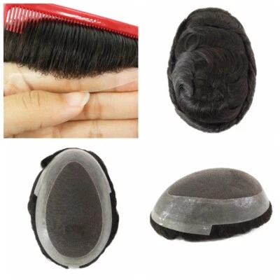 Mens Human Hair Replacement Hairpieces Lace Center Toupee Poly Skin Hair System - Image 1 of 4