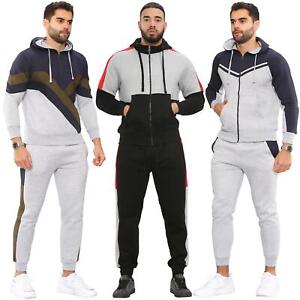 Mens Slim Fit Two-Tone Full Zip Hooded Sports Gym Casual Two-Piece Tracksuit Set