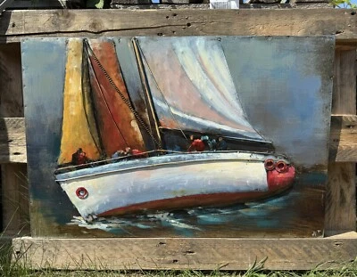 Wandbild Bild Metall Maritim Segelboot Regatta Collage Upcycling Vintage 90x60 - Bild 1 von 4