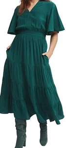 BNWT Witchery teal green flutter sleeve viscose midi dress - size 4 (fits 6) - Picture 1 of 7