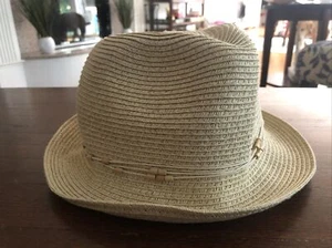 Women’s Nine West Woven Beige Sun Hat Packable Twine Beads - Picture 1 of 5