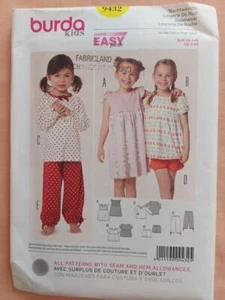 Burda 9432 Easy Child's/Toddlers Sleepwear Pattern Size 3-10 - Picture 1 of 2