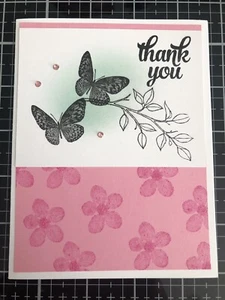 Set 4 Card Stampin Up Pink Passion GRAZIE Farfalle - Foto 1 di 2