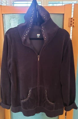 SB Active Womens Size XL Navy Velour Hooded Jacket, Crystals, Bling! - Image 1 of 4