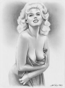 Bunny Yeager Pin Up 6x8 Original Graphite Drawing