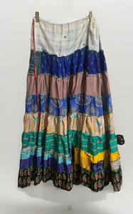 Patchwork Skirt Womens One Size Tiered Boho Fall Festival exotic Maxi Gypsy Silk - Picture 1 of 5