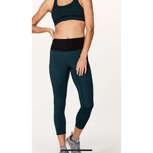 Lululemon Run The Day Crop Leggings 17" Submarine Black Nulux High Rise Size 6 - Picture 1 of 11