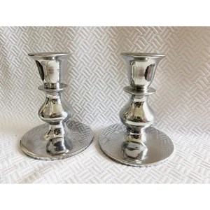 Vintage Dansk India Aluminum Candlestick Holders Pair Mid Century Modern 5” - Picture 1 of 8