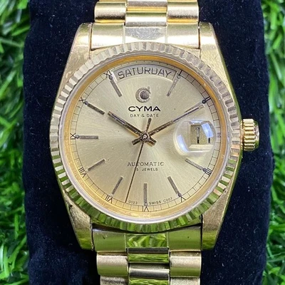 Raro Reloj Cyma President Automático ETA Suizo Día Fecha Bastón Dorado Índice De Colección Foto 1 de 4
