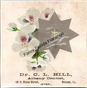 Antike Dr. C. L. Hill Albany Zahnarzt Werbung Sammelkarte Chicago IL Floral - Bild 1 von 2