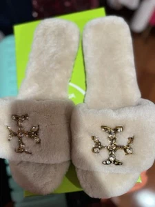 Tory Burch DOUBLE T SHEARLING SLIDE Slippers In Cream Wmn’s Sz 11M NWOB $100 - Picture 1 of 2