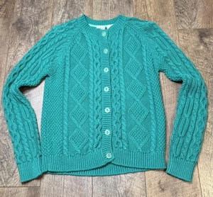 LL Bean Cable Knit Button Cardigan Kelly Green Youth L (14-16) - Picture 1 of 9