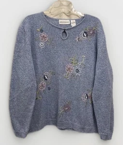 Alfred Dunner Blue Knit Embroidered Long Sleeve Sweater Women’s Size Large  - Picture 1 of 13