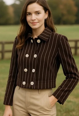 Blazer Lauren Ralph Lauren Mujer Pequeño Marrón Rayas, Tejido Academia Foto 1 de 4