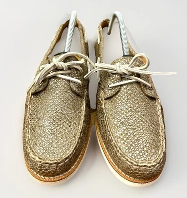 Sperry Gold Cup Boat Shoes Women’s 10 Gold Leather Top Siders Metallic Croc - Image 1 of 4