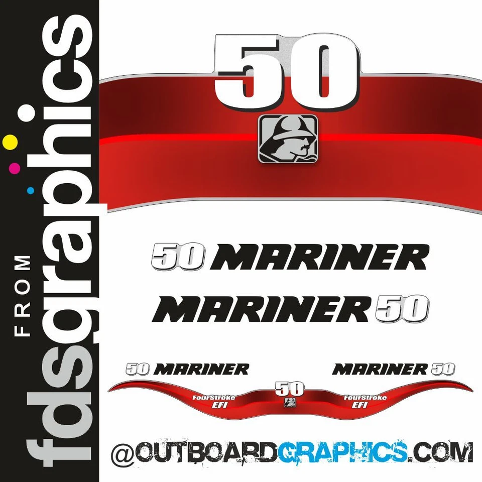 Mariner 50hp 4 stroke EFI outboard decals/sticker kit - Image 1 of 1