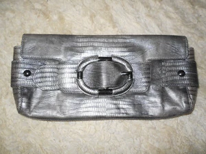 Kenneth Cole Silver Snakeskin Print Faux Leather Clutch Bag - Picture 1 of 7