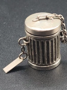 Miniature Sterling Silver Trash Can Form Heavy Box Antique Rare & Amazing - Picture 1 of 10