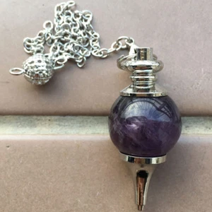 Natural Amethyst Quartz Crystal Bead Pendulum Pendant Dowsing Necklace Ore Decor - Picture 1 of 5