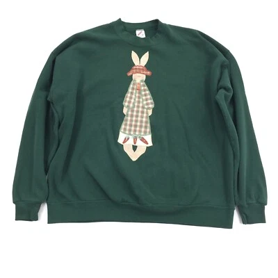 Sudadera Pullover Vintage Patchwork Rag Bunny Rabbit Cuello Redondo 3x Verde Oscuro Foto 1 de 4