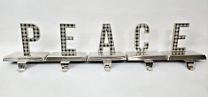 PEACE Christmas Stocking Hangers Holders Plaid Metal Set of 5 - Picture 1 of 6