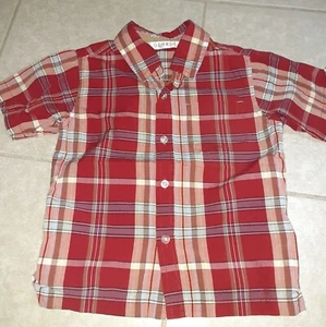 George Red Plaid Holiday Xmas Short Sleeve Button Up Shirt Size 3 3t Boy Clothes - Picture 1 of 3