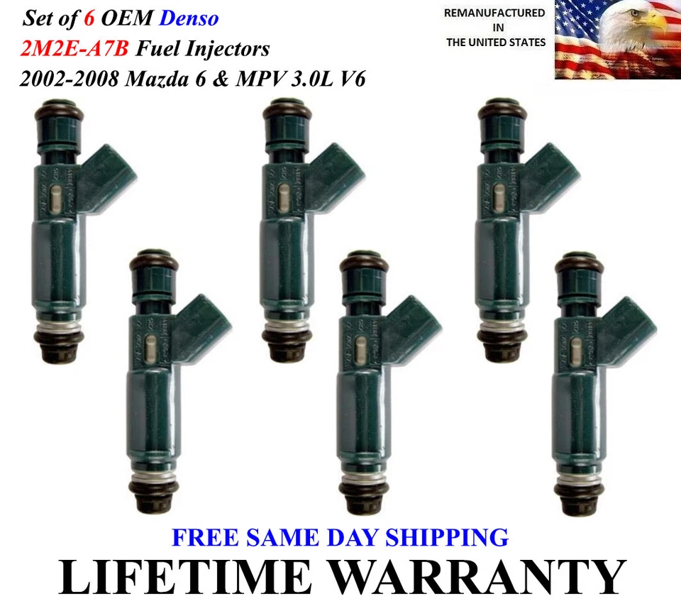Fuel Injectors Set of 6 OEM Denso for 2002-2006 Mazda MPV 3.0L V6 - Image 1 of 1