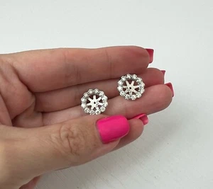 14K White Gold Round Lab Grown Diamond Halo Bridal Earring Jackets 1.20ctw - Picture 1 of 3