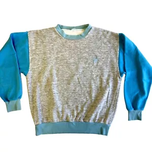 Vtg 80's ADIDAS Heather Gray 2 TONE Aqua Tri Blend STREETWEAR Sweatshirt L - Picture 1 of 6