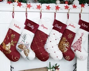 Velvet Embroidered Stocking Christmas Stockings Choose Style Velvet 18,5"x 11,5" - Picture 1 of 8