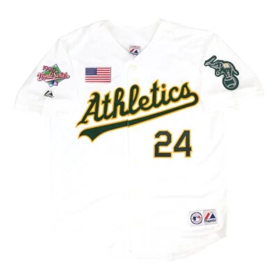 Camiseta deportiva blanca para hombre Rickey Henderson Oakland Athletics 1990 Serie Mundial local Foto 1 de 4