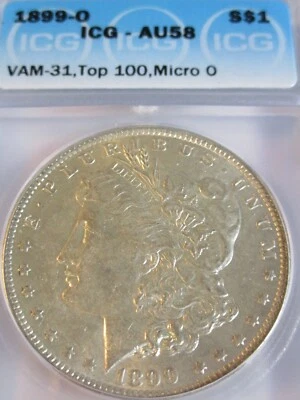 1899-O MORGAN SILVER DOLLAR ICG AU58 "MICRO O" VAM-31 TOP 100 - Image 1 of 4