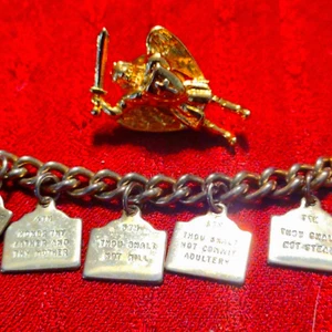 STUNNING!MID-CENTURY Ten Commandment bracelet & Michael the archangel pin/brooch - Picture 1 of 4