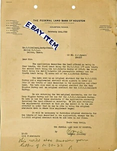 1922 FEDERAL LAND BANK HOUSTON TEXAS Lewis Rogers GOSSETT THOMPSON VAN DE MARK - Picture 1 of 1