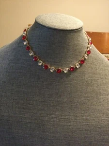 Anne Klein Red and White Foil-Backed Rhinestone Necklace 20 in. - Picture 1 of 8