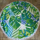 Vtg Terry Cloth Beach Blanket Tablecloth Pool Furniture Throw Palm Leaves Fringe