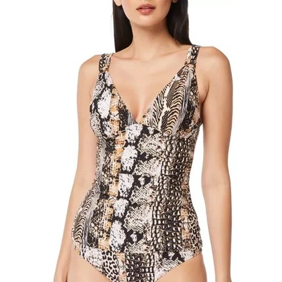 Top de Bikini Halter Estampado Animal Natural Bleu Rod Beattie Talla 6 Nuevo Marrón Acanalado Foto 1 de 4