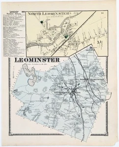 1870 LEOMINSTER - MASSACHUSETTS Map WORCESTER County ORIGINAL (13X10) - Picture 1 of 2
